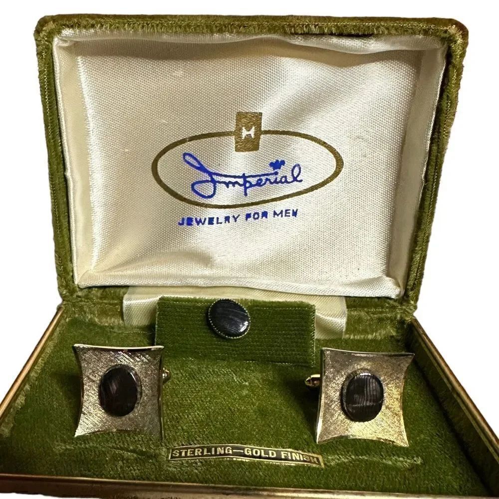 Vintage gold finish sterling silver Cufflinks and tie stud